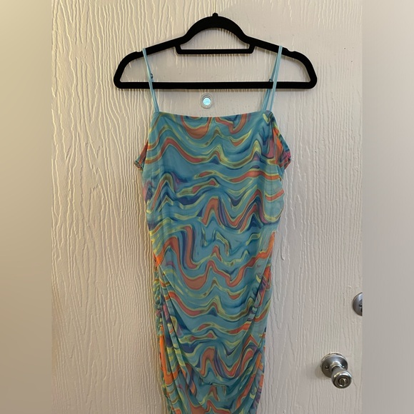 Wild Fable Blue Orange Yellow Swirl Rouched Mesh Maxi Dress Size XXL - Picture 5 of 9